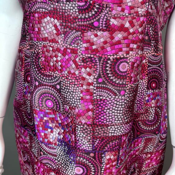 Josie Natori dress size 12 Mosaic Jacquard Sheath Red metallic colorful - Picture 7 of 10